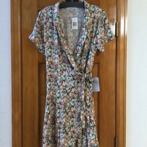 The Vanity Room Floral Short Sleeve Shawl Collar Wrap Dress